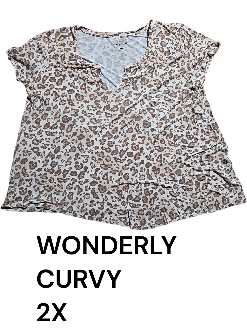 Wonderly Plus Size 2X Beige Leopard Print V-Neck Blouse